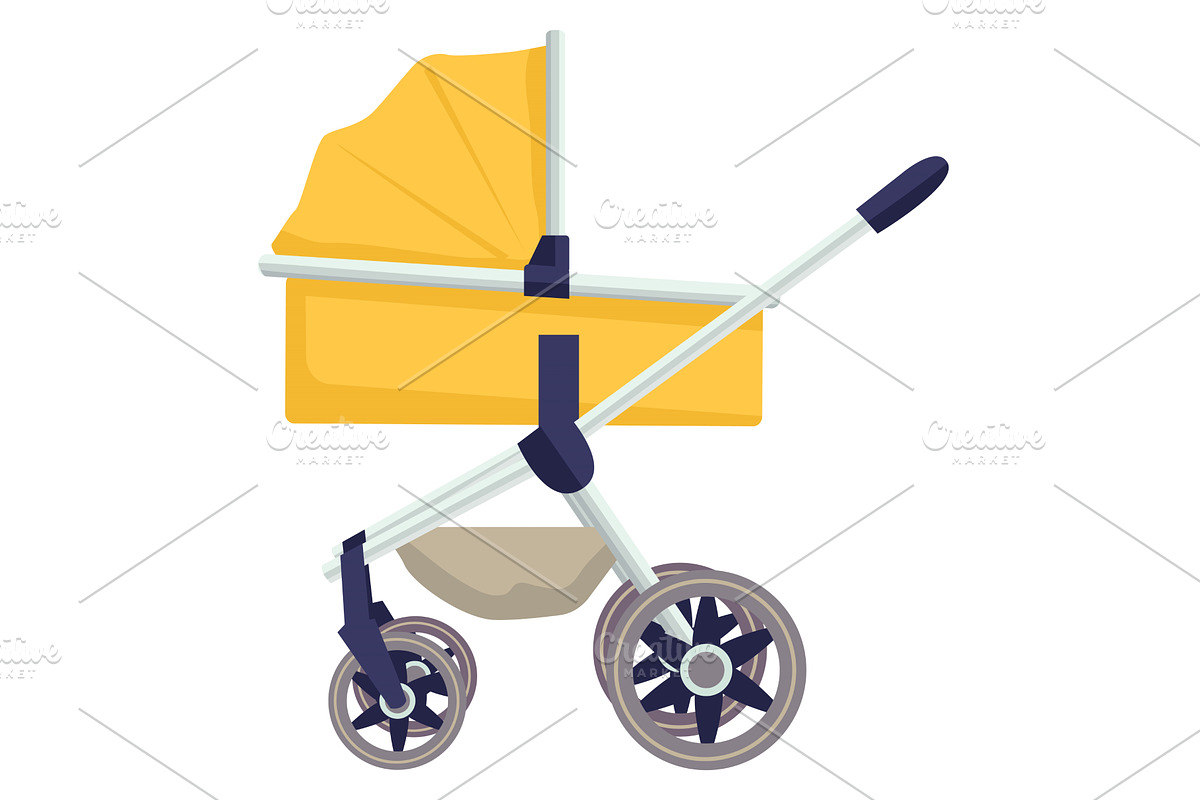 Yellow baby stroller with a canopy, a Transportation Illustration