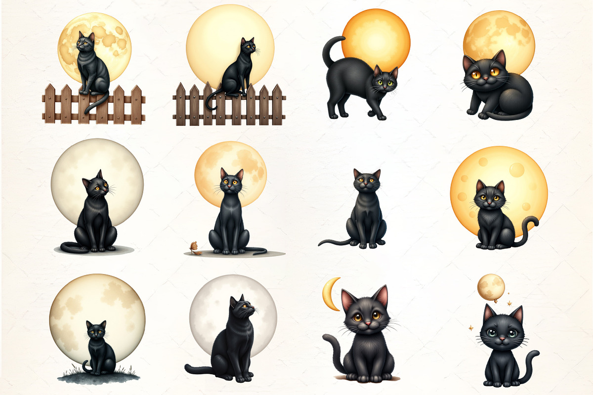 Black Cat and Full Moon Clipart, an Illustration by CrexoraLab (Photo 3 of 5)