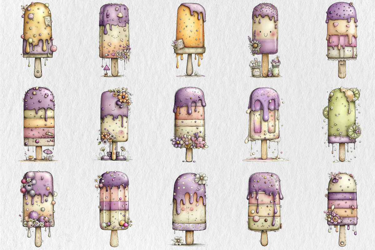 Whimsical Summer Ice Cream Clipart, a Seasonal Illustration by Rose Art (Photo 2 of 6)