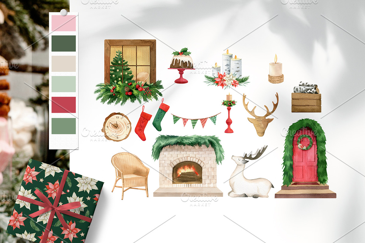 Christmas watercolor clipart set, a Decorative Illustration by Color Hugs Art (Photo 6 of 12)