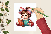Cute Little Girl Reading Clipart, a Graphic by designcity5 (Thumbnail 4 of 5)