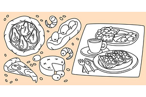 Italian cuisine dishes hand drawn, a Food Illustration by art PVP - market