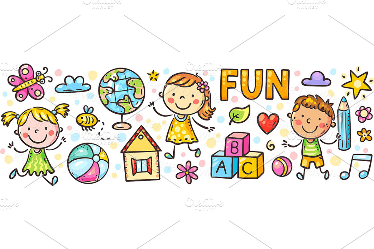 Set of cartoon doodle kids borders, a Decorative Illustration by Bubert Art (Photo 5 of 8)