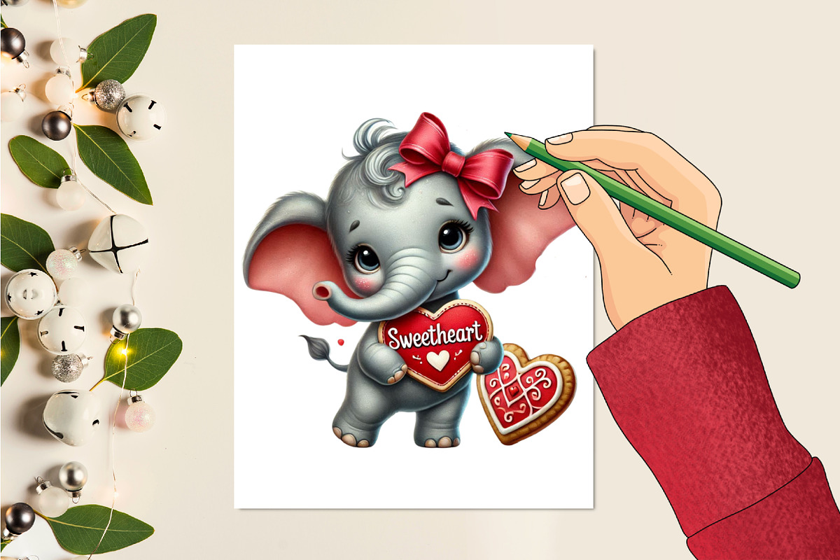 Valentine Cute Elephant Clipart, a Seasonal Illustration by Craft Nest (Photo 4 of 5)