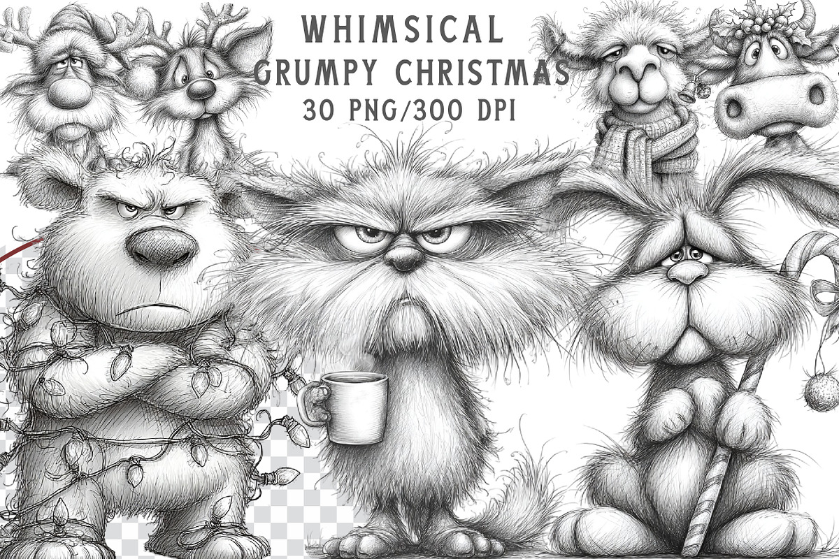 Whimsical Grumpy Christmas Clipart, an Illustration by Libby Wishes (Photo 1 of 7)