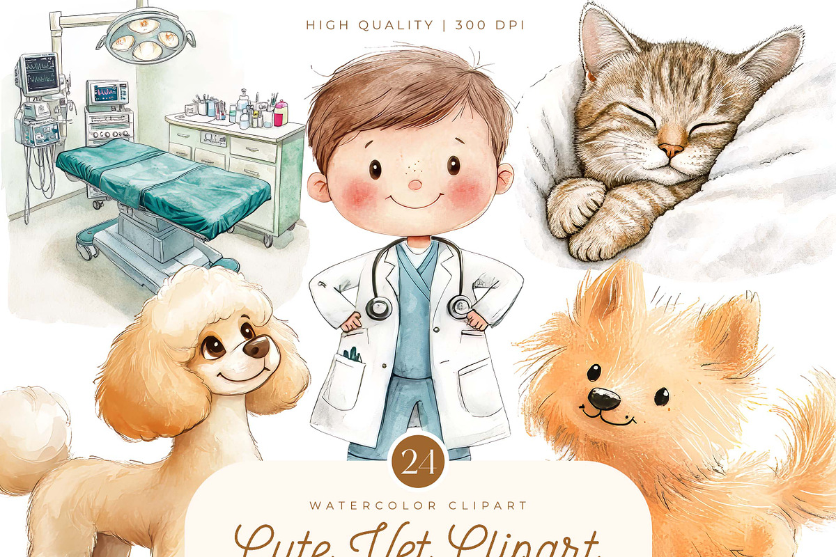 Watercolor Cute Vet Clipart Bundle, a Person Illustration by SparkyDesignsUS (Photo 1 of 8)