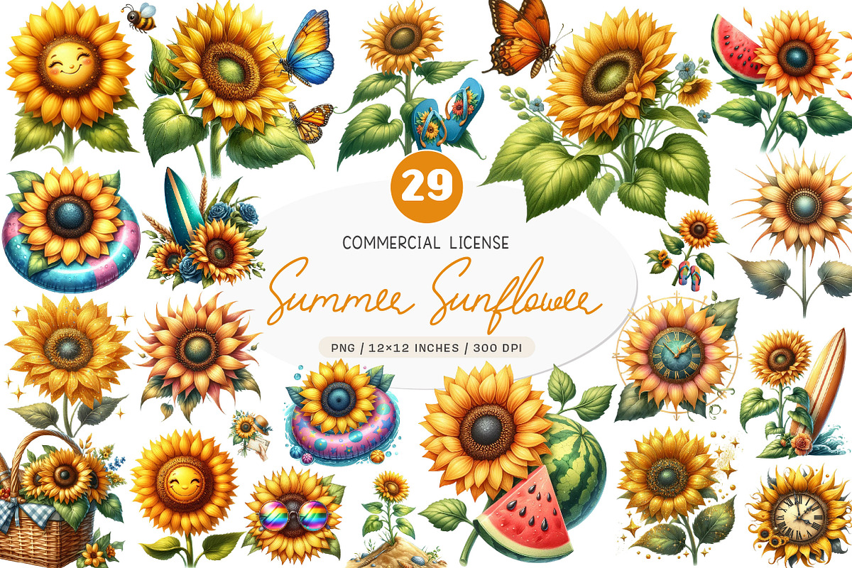 Summer Sunshine Sunflower Clipart, an Illustration by SinaCreation (Photo 1 of 5)