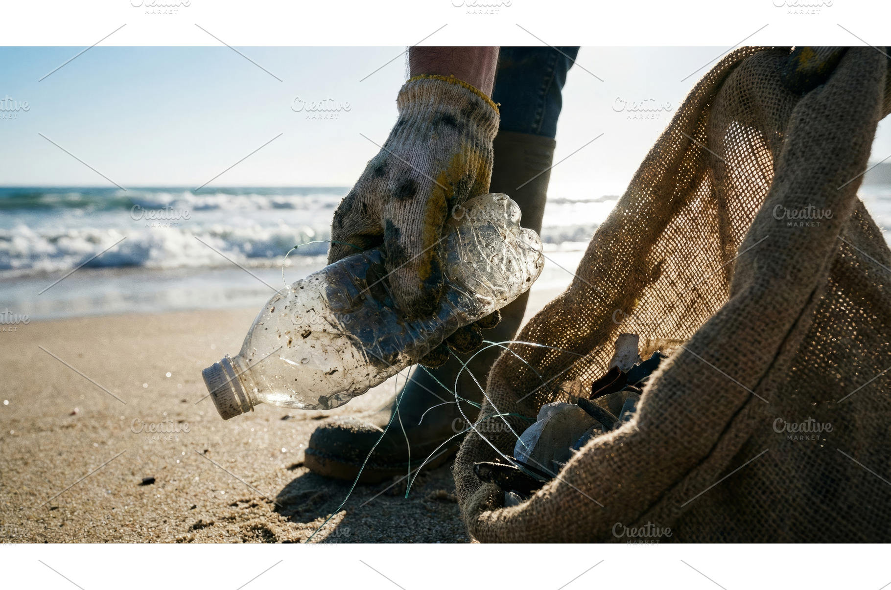 Man Cleans Seaside, a Nature Photo by CREATIVEDEF