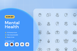 Mental Health Icon Set, an Outline Icon by Nathaya Studio