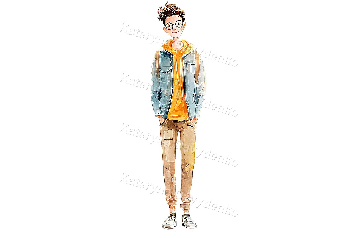 Teen Characters Watercolor PNG Set, a Person Illustration by Bubert Art (Photo 5 of 7)
