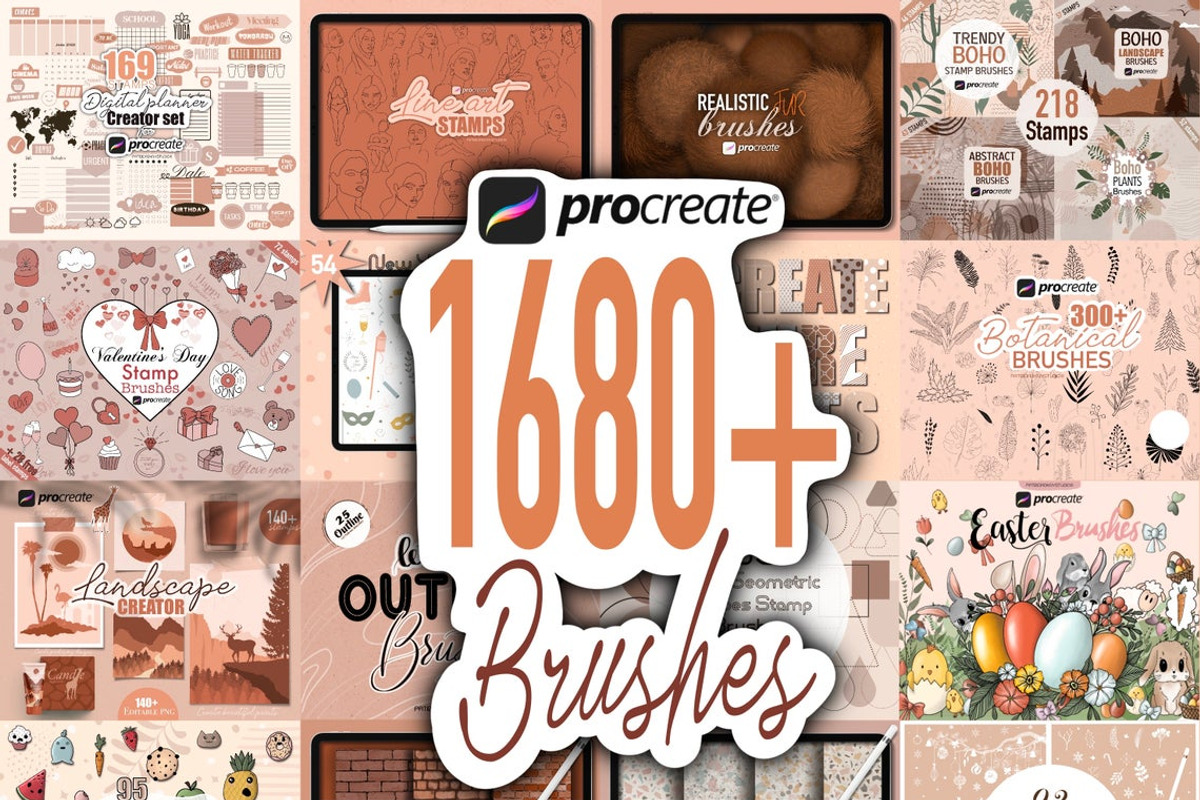 Procreate MEGA PACK - 1680+ brushes, a Brush Add-On by PDknyStudio