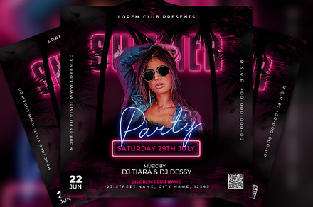 Summer Party Flyer Neon Light, a Flyer Template by Mockmenot