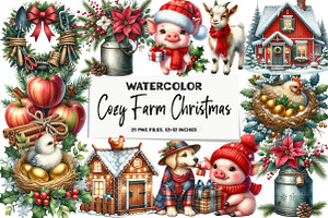Cozy Farm Christmas Watercolor, an Illustration by DreamArtGraphic