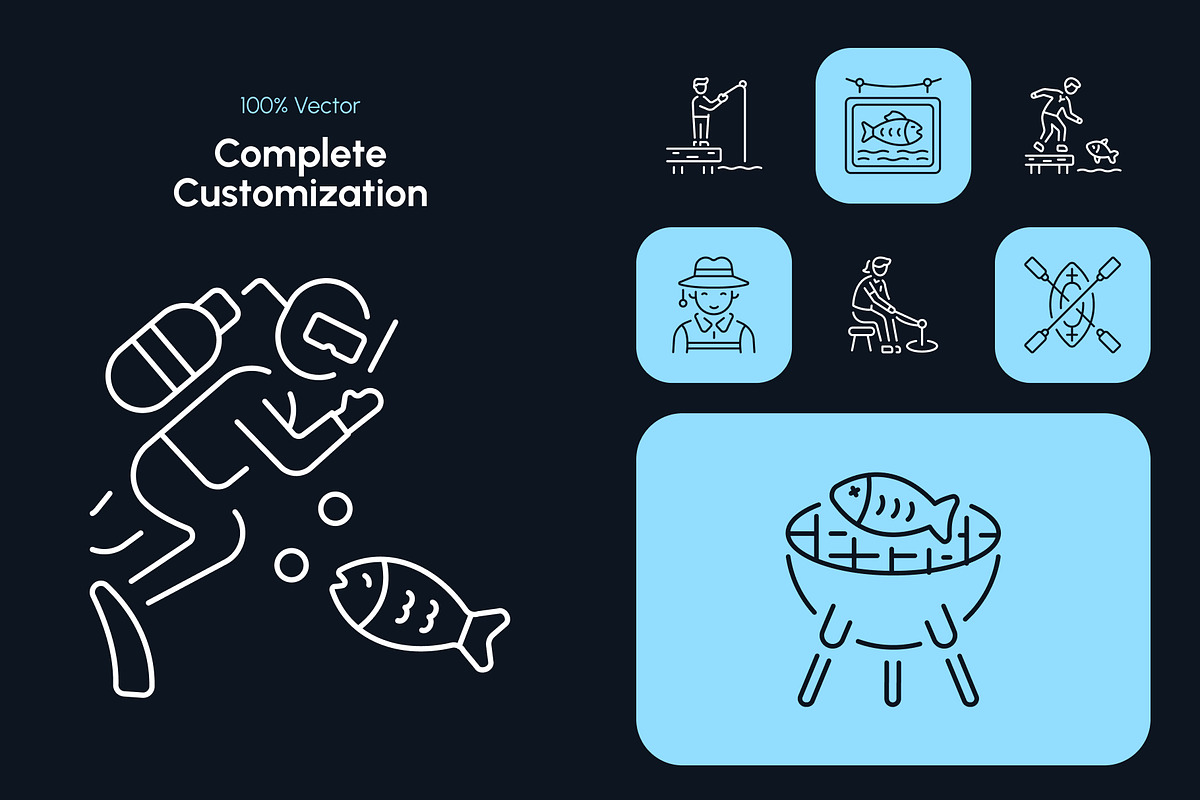 Fishing Icon Art Set, an Outline Icon by Prosymbols (Photo 5 of 8)