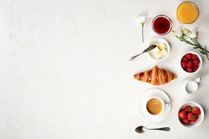 French Breakfast with Croissant Coffee and Fresh Berries, a Food & Drink Photo by Natalia Klenova's Shop