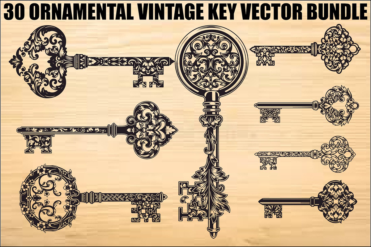 Ornamental Vintage Key SVG Bundle, an Illustration by Gaye Art (Photo 1 of 31)