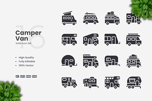 Camper Van Solid Icons, an Icon by Upnowgraphic