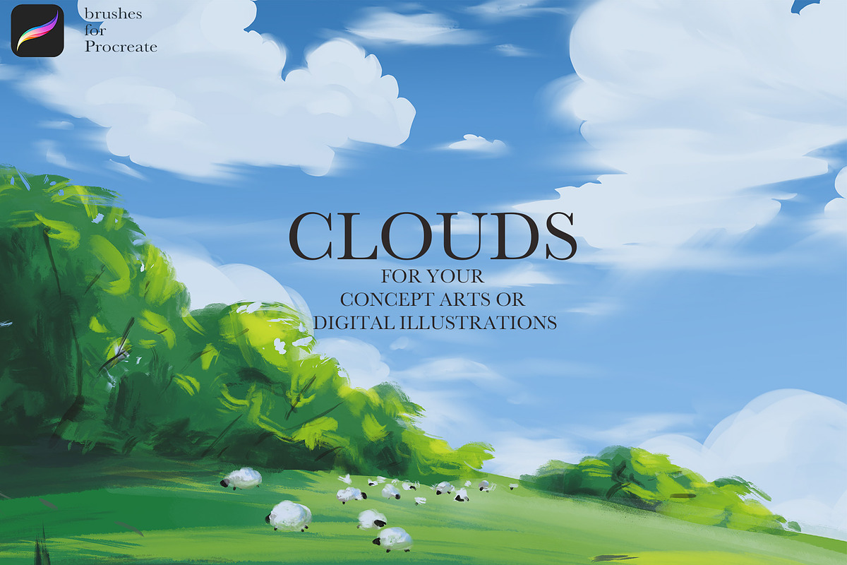 Clouds Procreate Brushes Stamps, a Brush Add-On by Spark Studio Brushes (Photo 2 of 5)