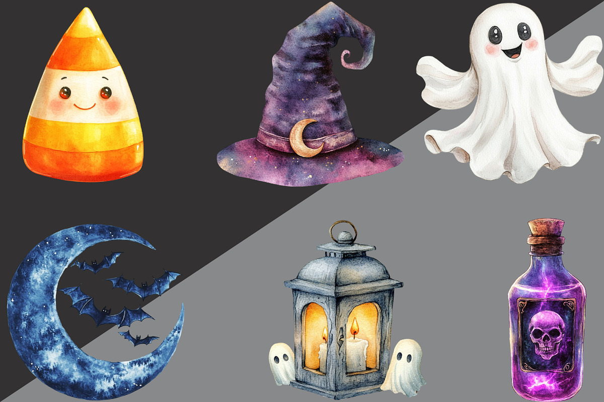 Watercolor Halloween Collection, an Illustration by Black Bird Studio (Photo 2 of 6)