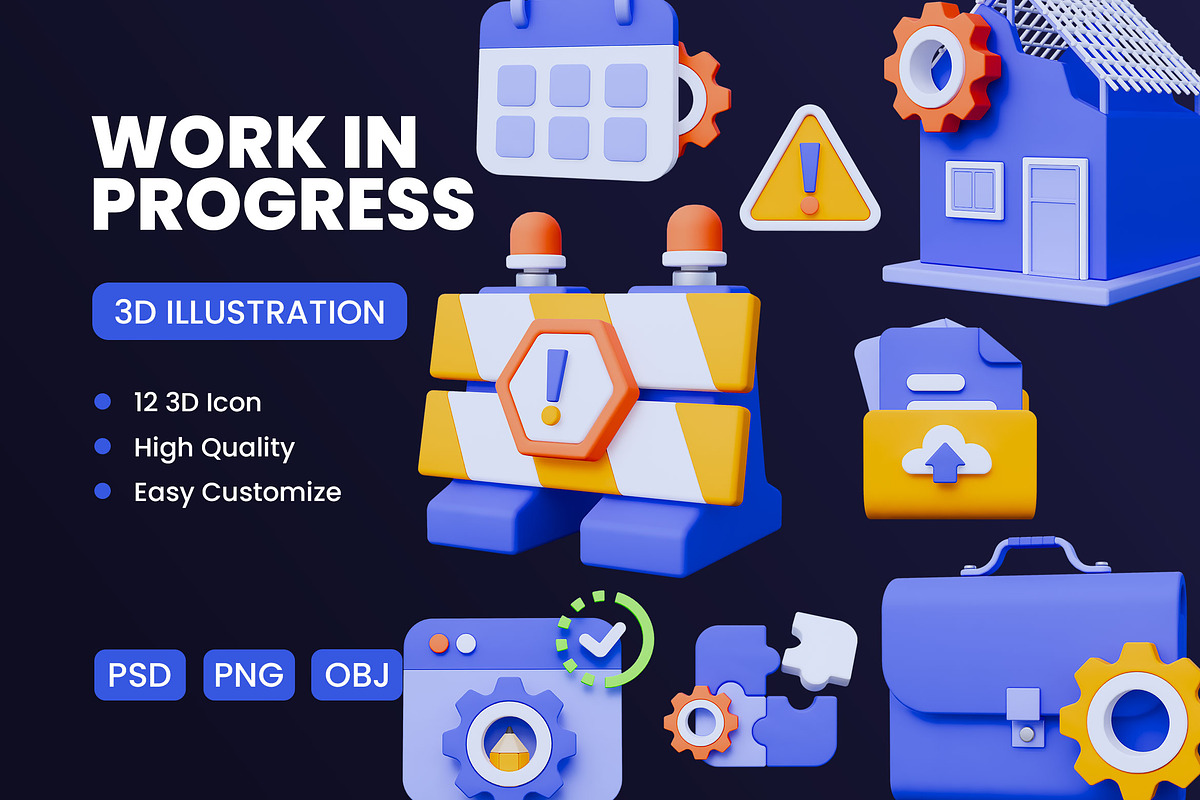 Work In Progress 3D Icon Pack #3, a Light 3D Model by deviapuspitasari2 (Photo 1 of 2)