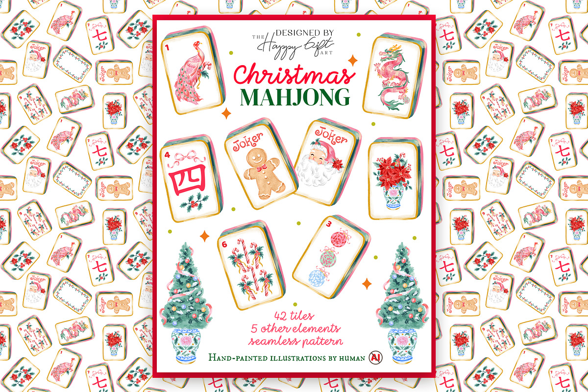 Chinoiserie Christmas Mahjong, a Decorative Illustration by TheHappyGiftArt (Photo 1 of 9)