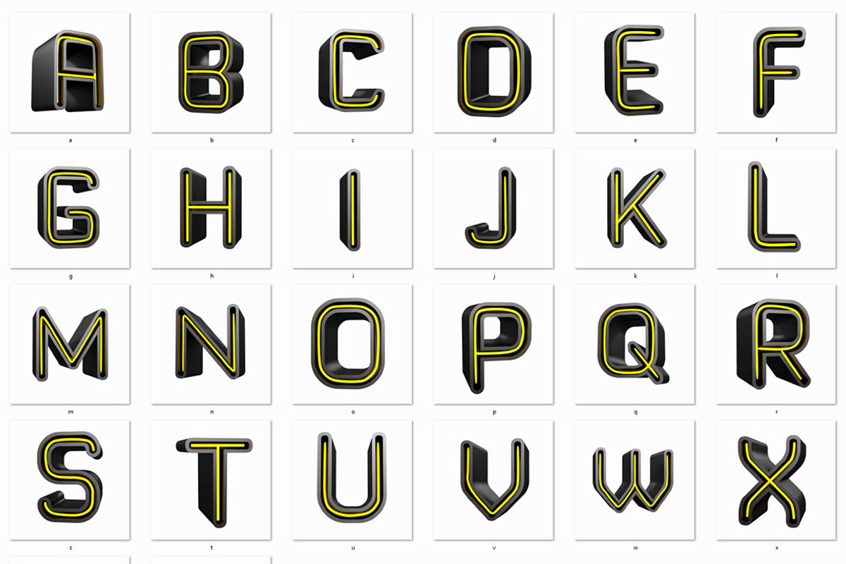 Yellow Neon - 3D Lettering + Font preview 4