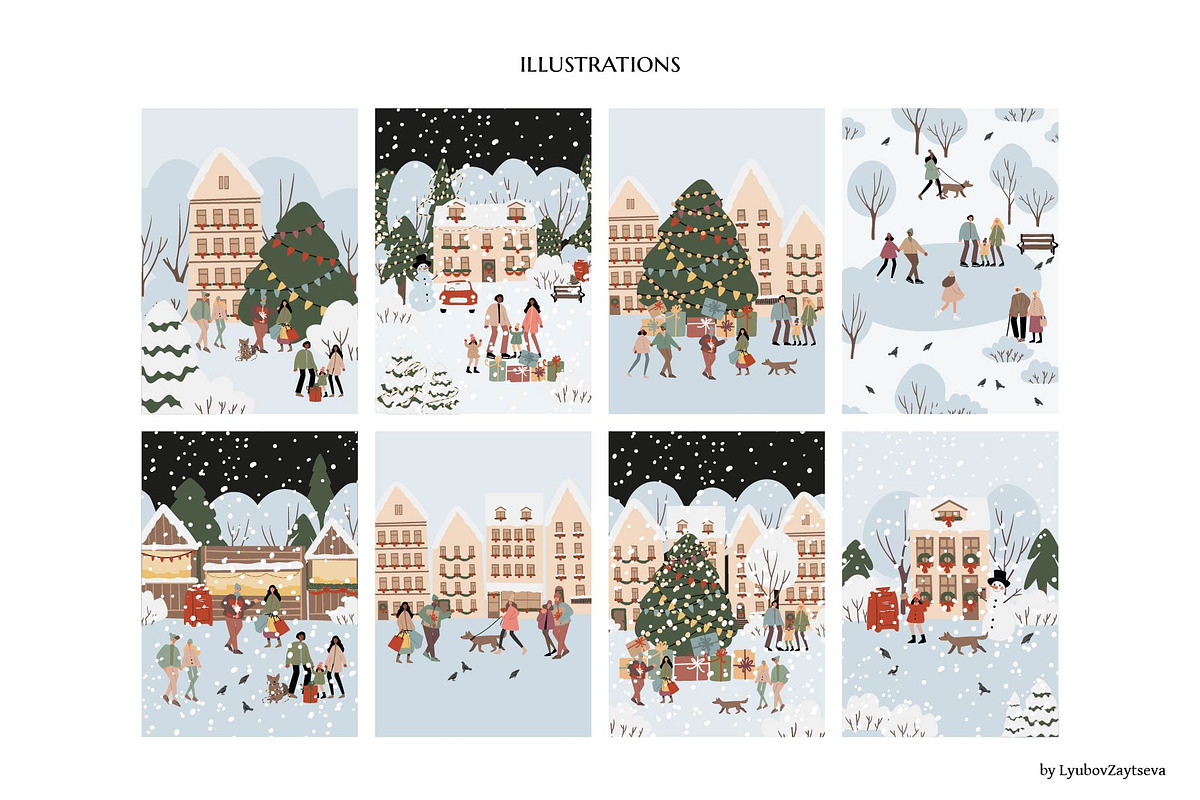 Christmas Winter City Illustrations, a Seasonal Illustration by LyubovZaytseva (Photo 2 of 11)