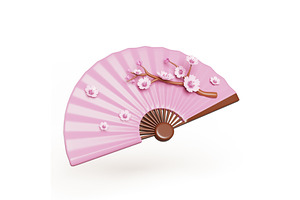 3d Japanese Hand Fan With Sakura