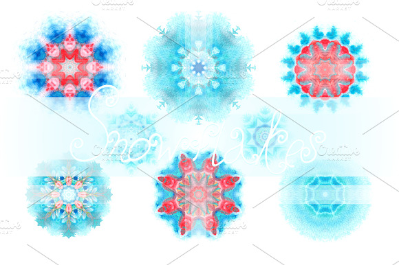 Set Of 15 Watercolor Snowflakes