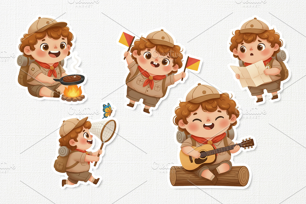 Cute Camping Kid Full-Body Cartoon, an Education Illustration by Gohsantosa (Photo 4 of 4)