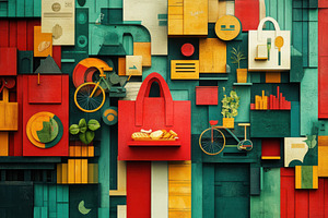 Abstract food delivery collage red b, a Background Photo by Pixeness Studio