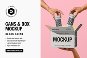 Cans and a Box - Mockup, a Packaging Mockup by TD Mockup (Thumbnail 1 of 2)