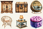 Watercolor Home Furniture Clipart, an Illustration by OK Design (Thumbnail 4 of 5)