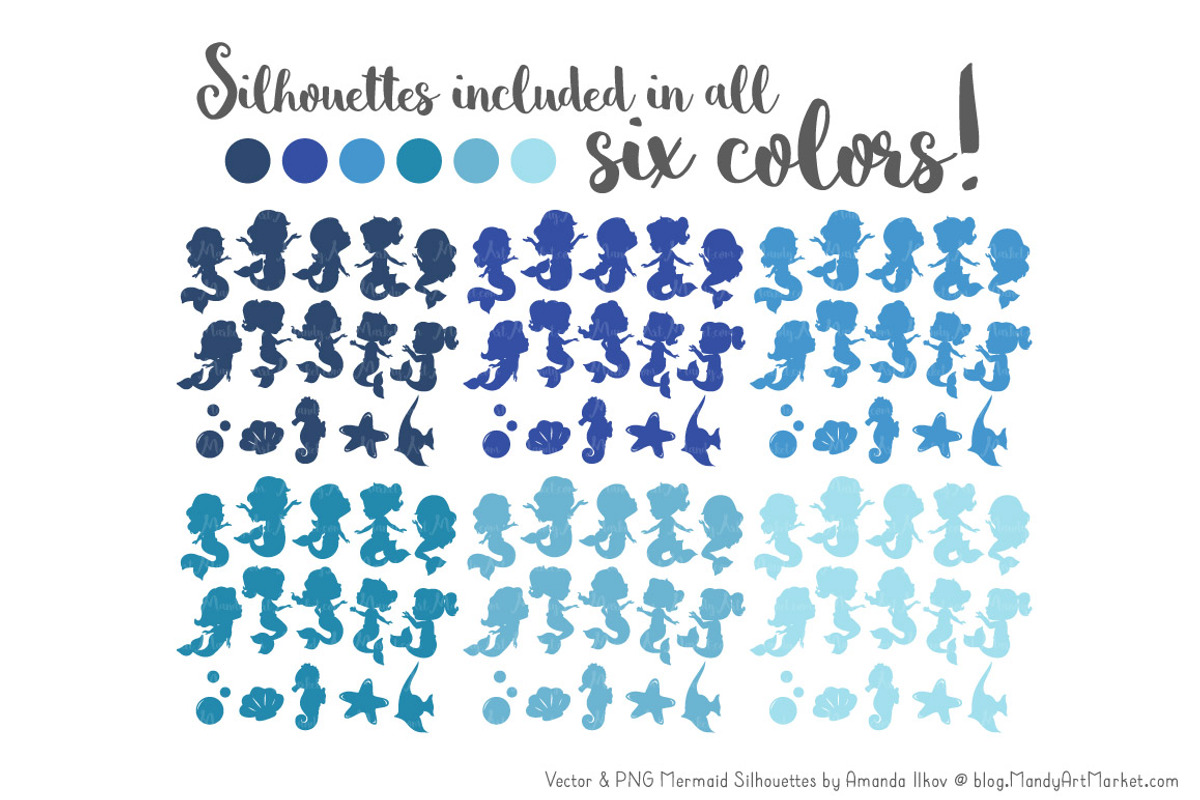 Shades of Blue Mermaid Clipart, an Illustration by Amanda Ilkov (Photo 3 of 3)