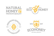 Set of retro vintage honey and bee logo or insignia, emblems, labels and badges and other branding objects. Vector line style, a Branding & Logo Template by GraphiShop (Thumbnail 2 of 4)