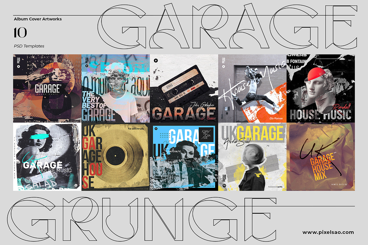 Garage Grunge Album Covers Bundle, a Social Media Template by pixelsao (Photo 1 of 3)