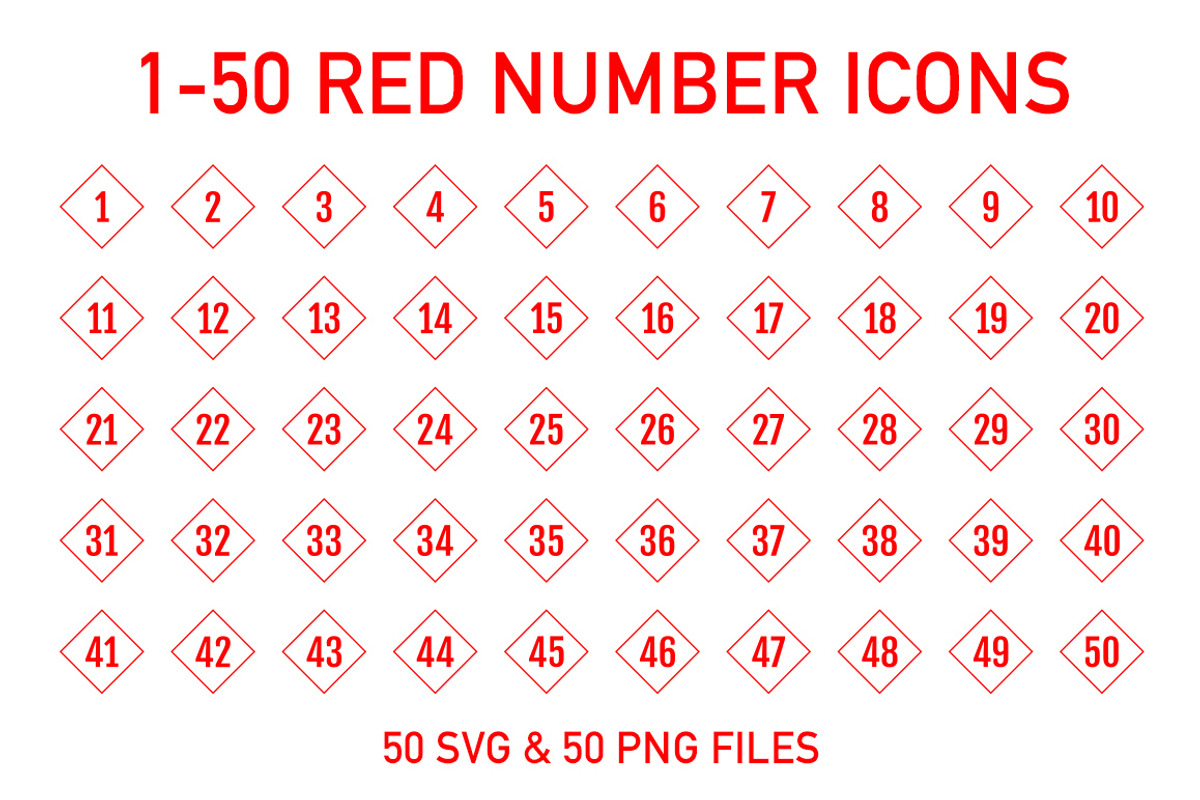 1-50 Red Outline Cube Numbers, an Icon by Designs By Alfredo