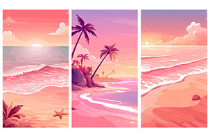 Beach pink cartoon background, an Illustration by Stock-Smart-Start