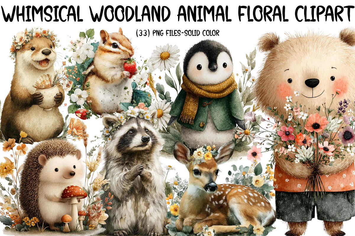 Whimsical Woodland Animal Floral Cli, an Illustration by Designworld (Photo 1 of 4)