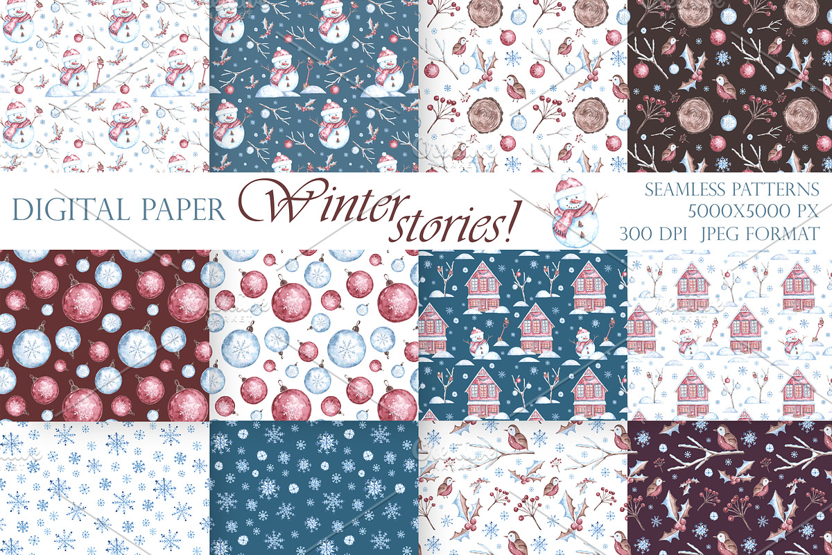Christmas snowman watercolor clipart, a Seasonal Illustration by SabinaWatercolorArt (Photo 3 of 17)