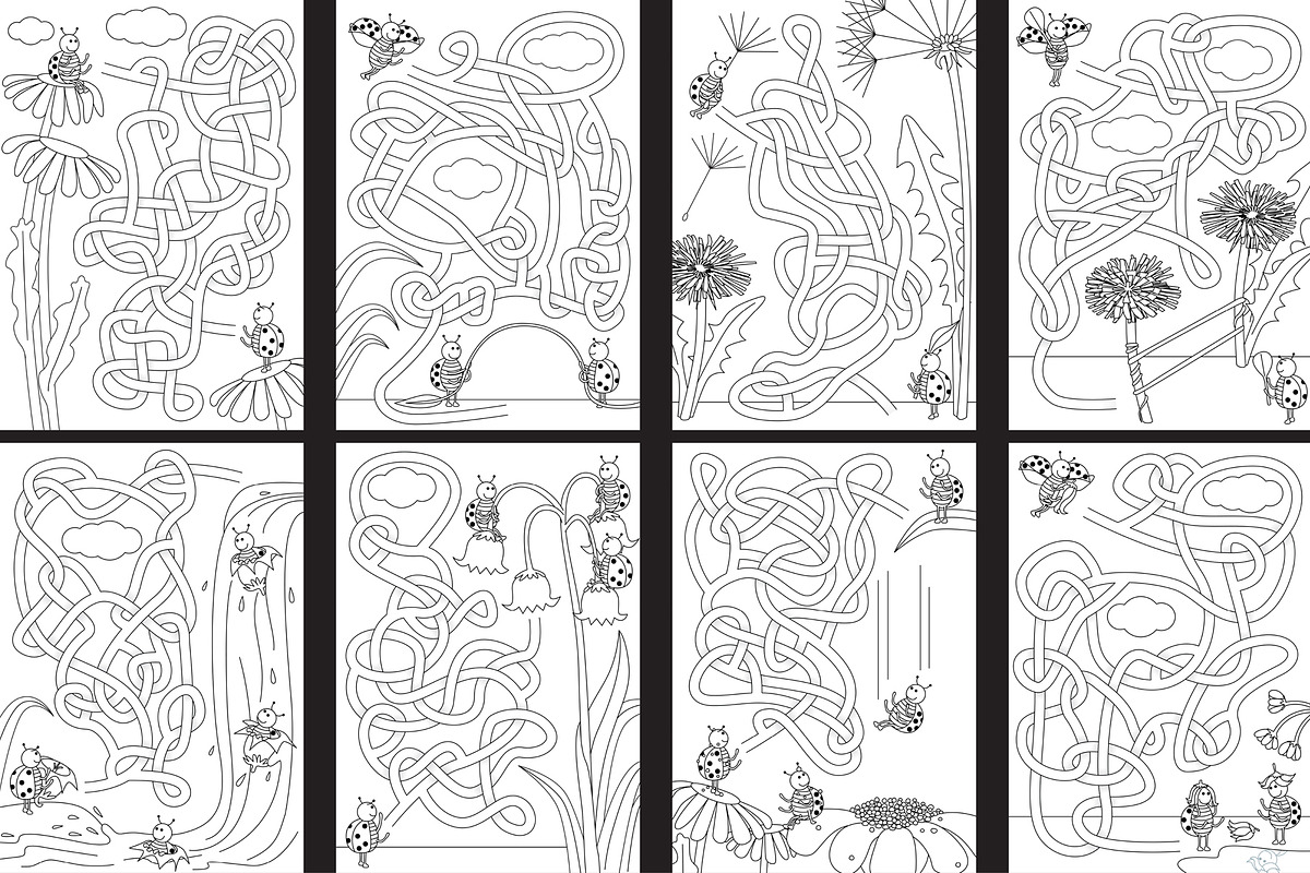 Set 125 - 8 Ladybug mazes, an Illustration by Little Bird (Photo 3 of 4)