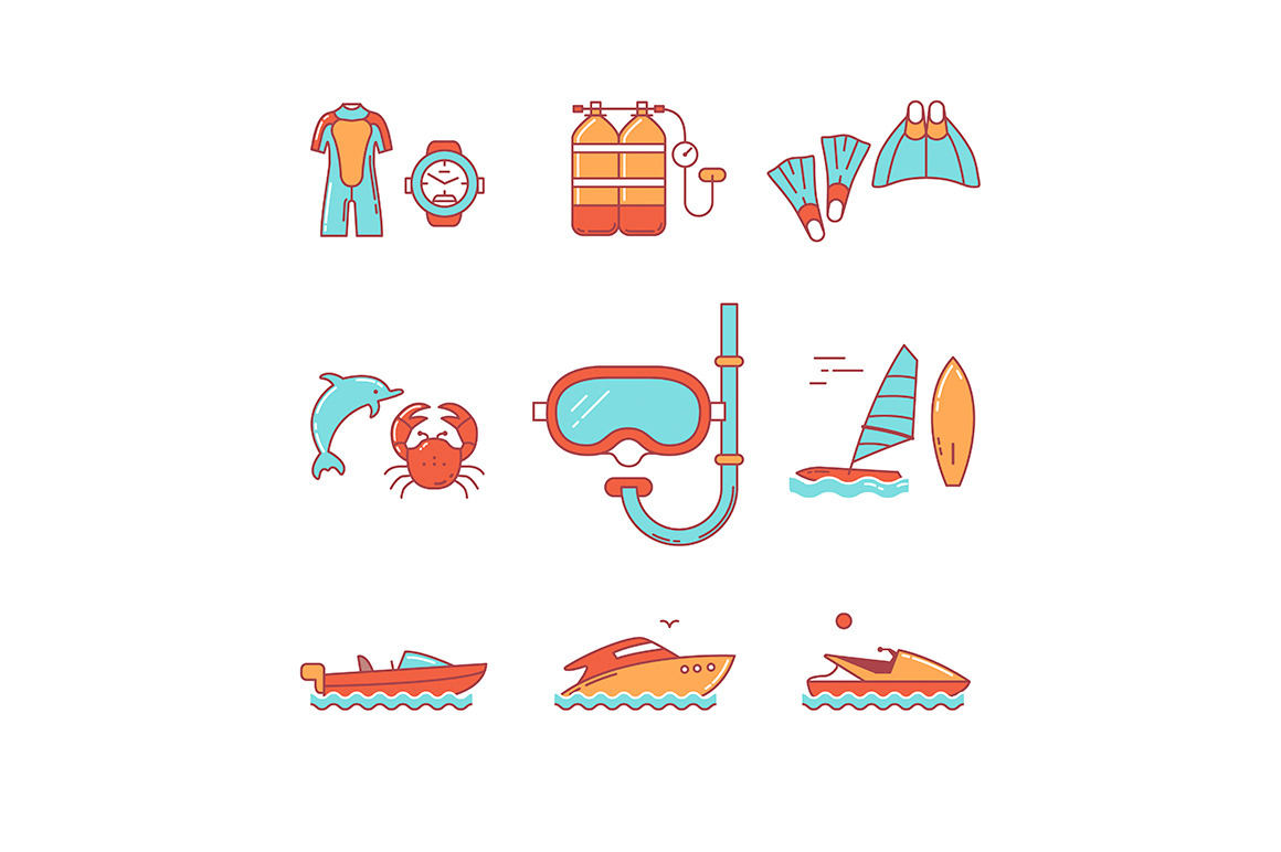 Diving And Freediving Equipment by Iconicbestiary | Creative Market