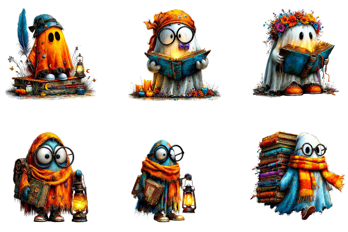 Bookish Ghost Friends Halloween, a Seasonal Illustration by CreationArt (Photo 2 of 5)