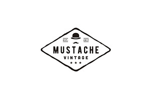 Bowler Mustache Retro Gentleman Logo