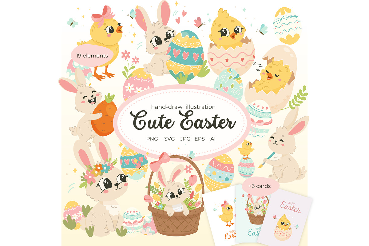 Cute Easter Clipart, a Seasonal Illustration by Bielousova Art (Photo 1 of 6)