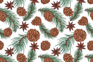 Conifer Cones Seamless Patterns