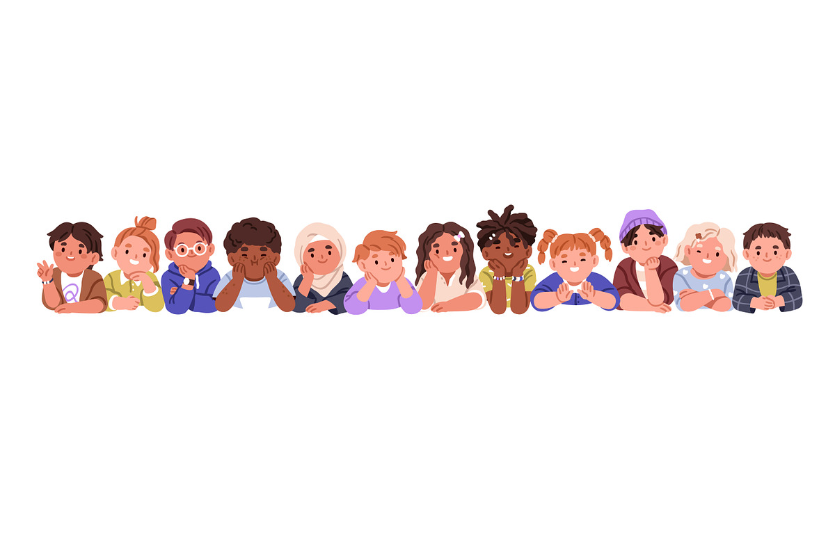 Happy kids lying together in row, a Person Illustration by Good Studio (Photo 2 of 7)