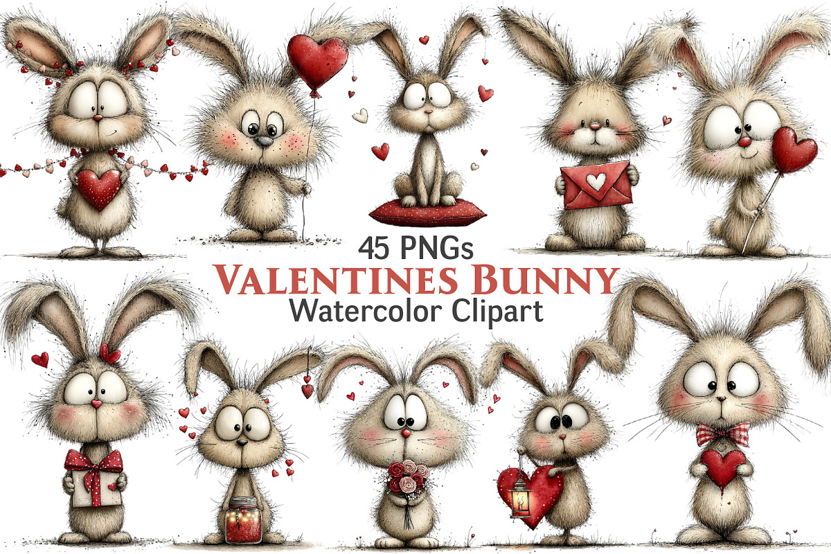 Whimsical Bunny Valentine's Day Clip, an Illustration by Pixels.Craft (Photo 1 of 5)