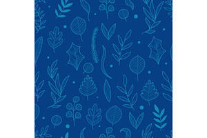 Blue Winter Plants Seamless Pattern