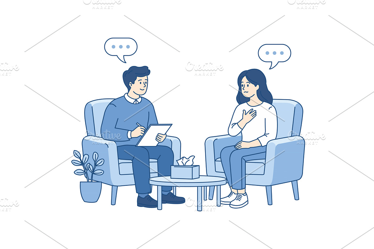 Male psychiatrist taking notes while, an Object Illustration by Artsaba Family